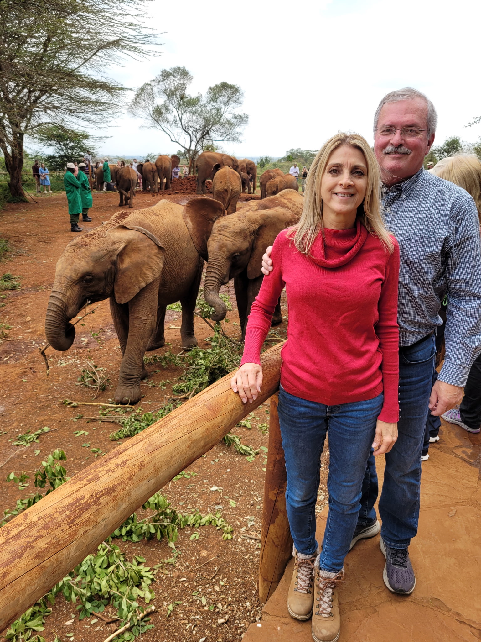 Mike and Tonya Bourassa at an elephant sanctuary in Nairobi, Kenya